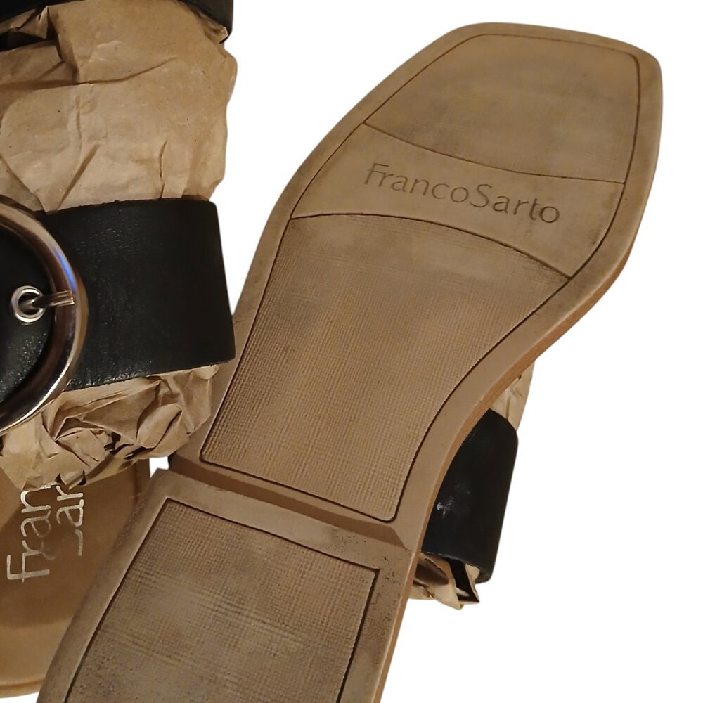 FRANCO SARTO BLACK LEATHER & SILVER BUCKLE SANDALS 8M - Picture 5 of 7